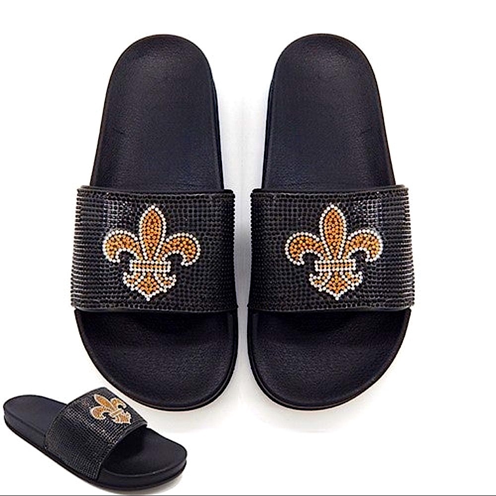 🆕🖤VERA: FLEUR DE LIS Bling Slides SIZE 10